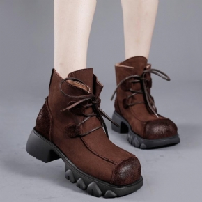 Bottes Décontractées En Cuir Faites À La Main Rétro Automne-hiver