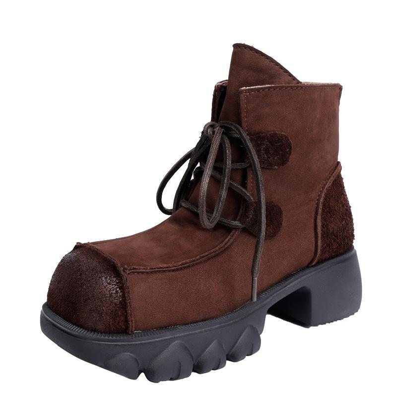 Bottes Décontractées En Cuir Faites À La Main Rétro Automne-hiver