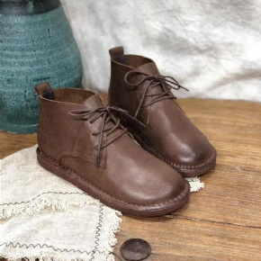 Bottes Décontractées En Cuir Faites À La Main Rétro Pour Femmes