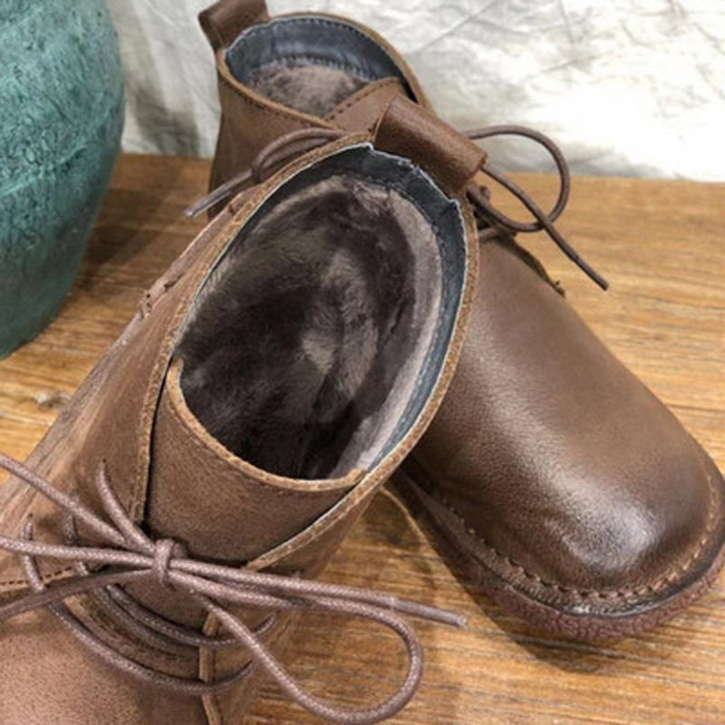 Bottes Décontractées En Cuir Faites À La Main Rétro Pour Femmes