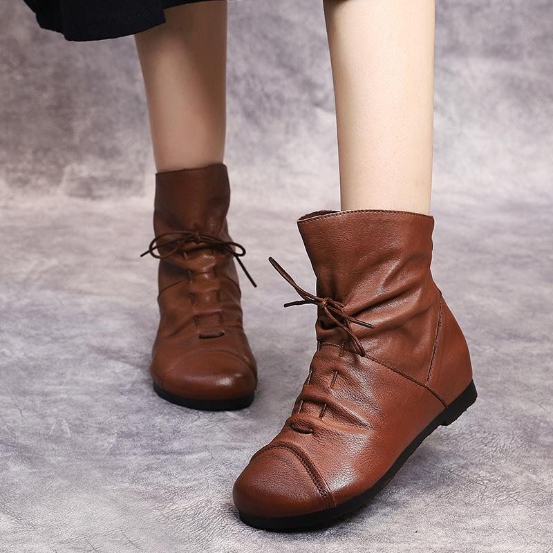 Bottes Décontractées En Cuir Rétro Faites À La Main D'automne