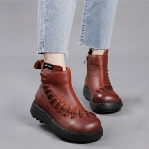 Bottes Décontractées En Cuir Rétro Printemps Hiver