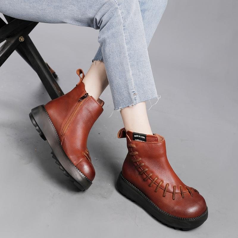 Bottes Décontractées En Cuir Rétro Printemps Hiver