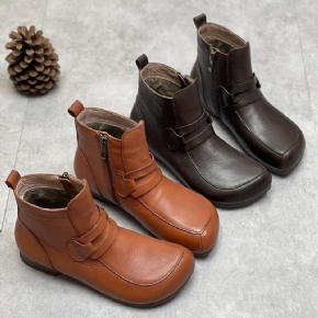 Bottes Décontractées Faites À La Main En Cuir Rétro Doux D'hiver