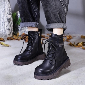 Bottes Décontractées Faites À La Main En Cuir Rétro En Fausse Fourrure D'hiver