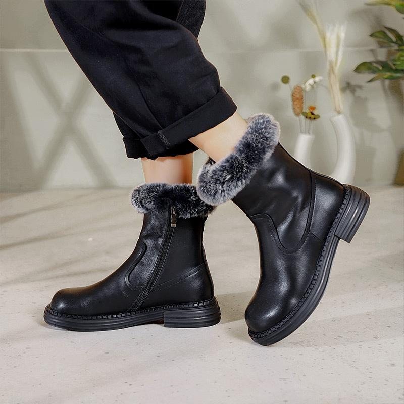 Bottes Décontractées En Fausse Fourrure En Cuir Rétro D'hiver