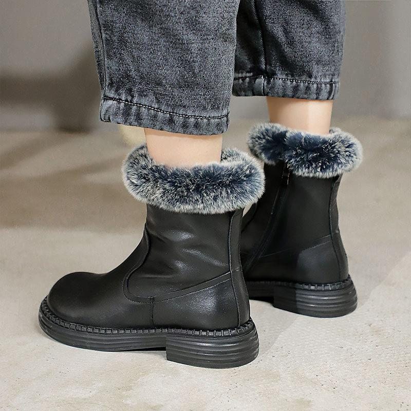 Bottes Décontractées En Fausse Fourrure En Cuir Rétro D'hiver