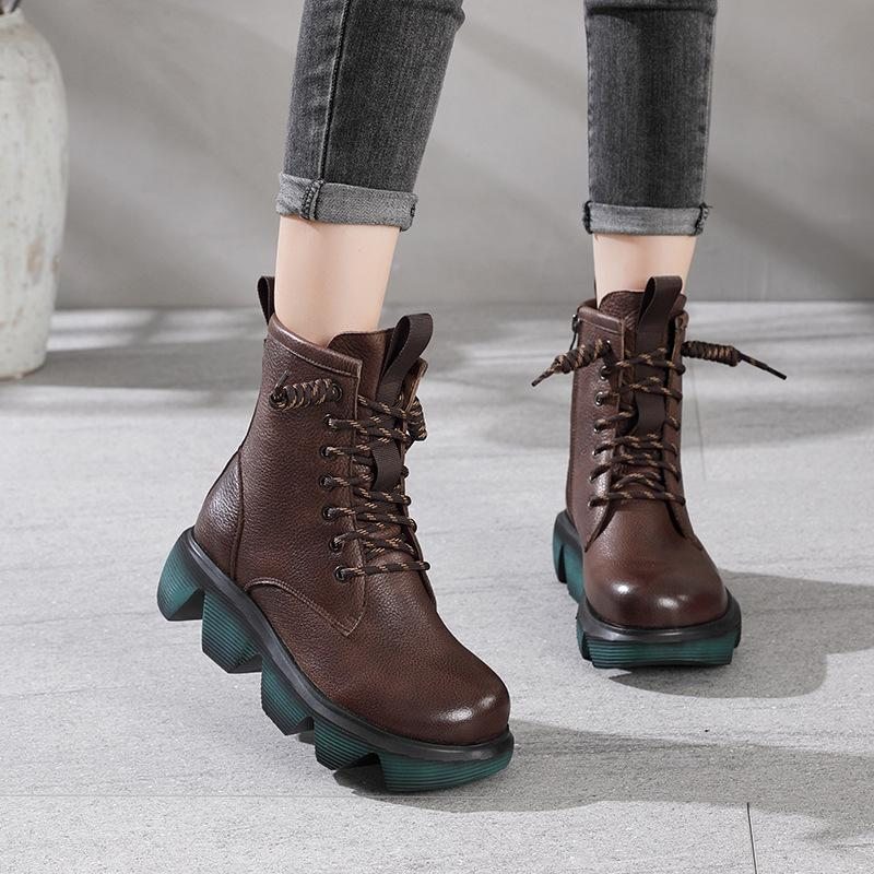 Bottes Décontractées À Plateforme En Cuir Rétro Automne-hiver