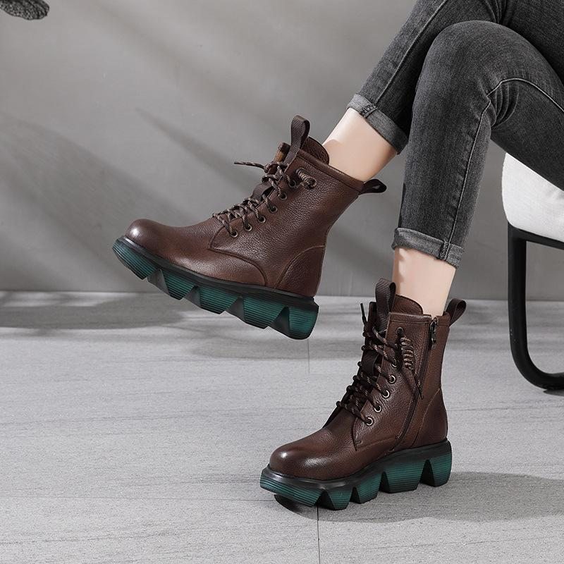 Bottes Décontractées À Plateforme En Cuir Rétro Automne-hiver