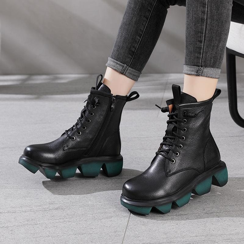 Bottes Décontractées À Plateforme En Cuir Rétro Automne-hiver