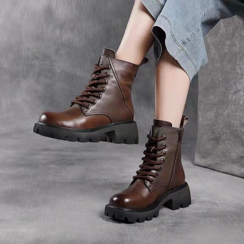 Bottes Décontractées À Plateforme À Tête Ronde En Cuir D'hiver