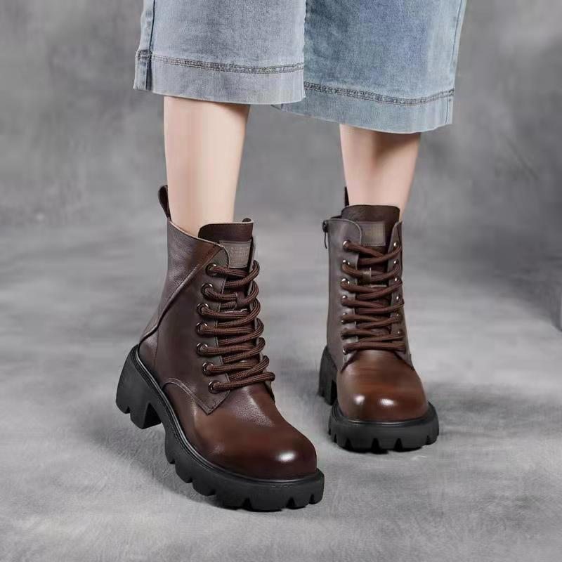 Bottes Décontractées À Plateforme À Tête Ronde En Cuir D'hiver