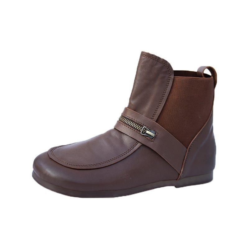 Bottes Décontractées Plates En Cuir Souple Rétro Automne-hiver