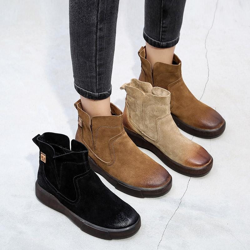 Bottes Décontractées Printemps Et Automne En Cuir Pur Taille 34-43