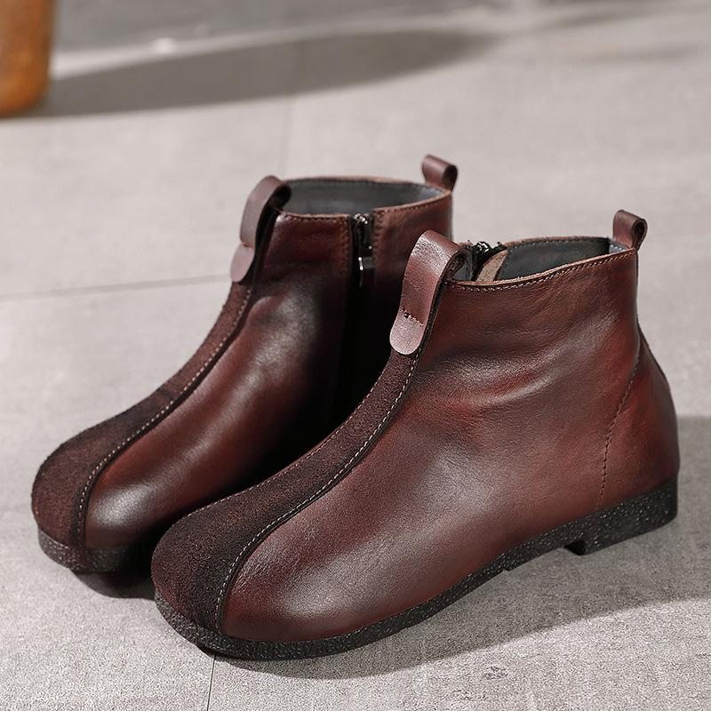 Bottes Décontractées À Semelle Souple En Cuir Rétro Printemps Hiver