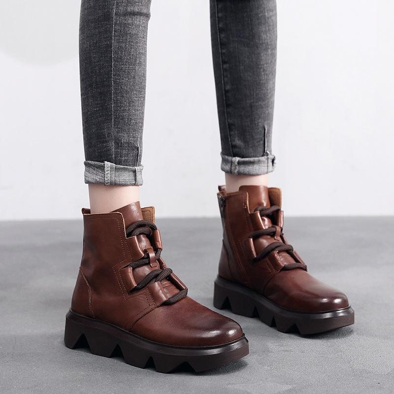 Bottes Faites À La Main En Cuir À Laçage À Plate-forme D'automne