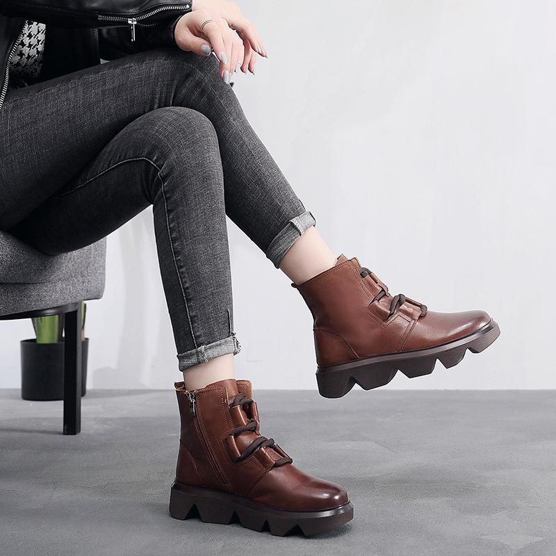 Bottes Faites À La Main En Cuir À Laçage À Plate-forme D'automne