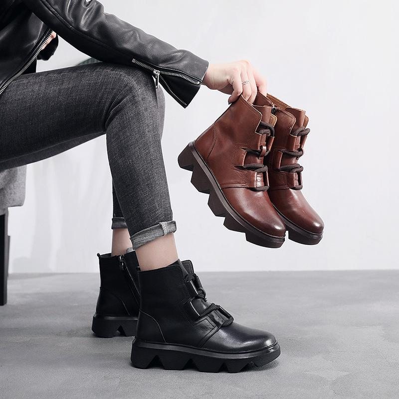 Bottes Faites À La Main En Cuir À Laçage À Plate-forme D'automne