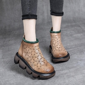 Bottes Faites À La Main À Fleurs En Cuir Rétro