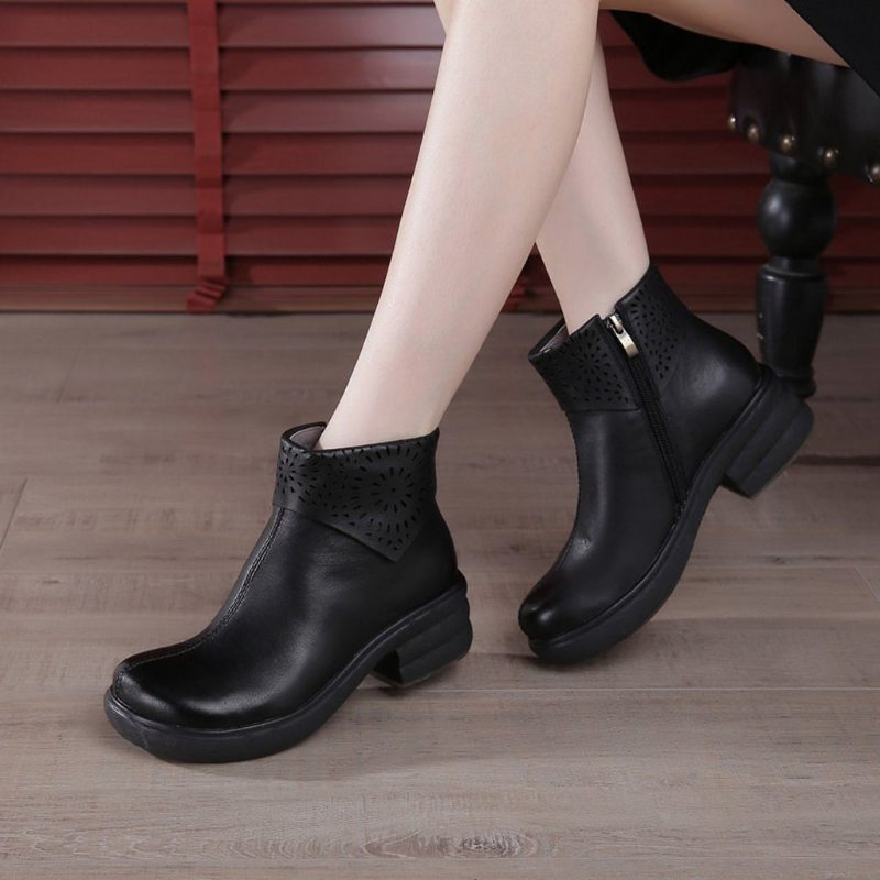 Bottes Faites À La Main Imperméables À Plate-forme Épaisse En Cuir À Fond Souple