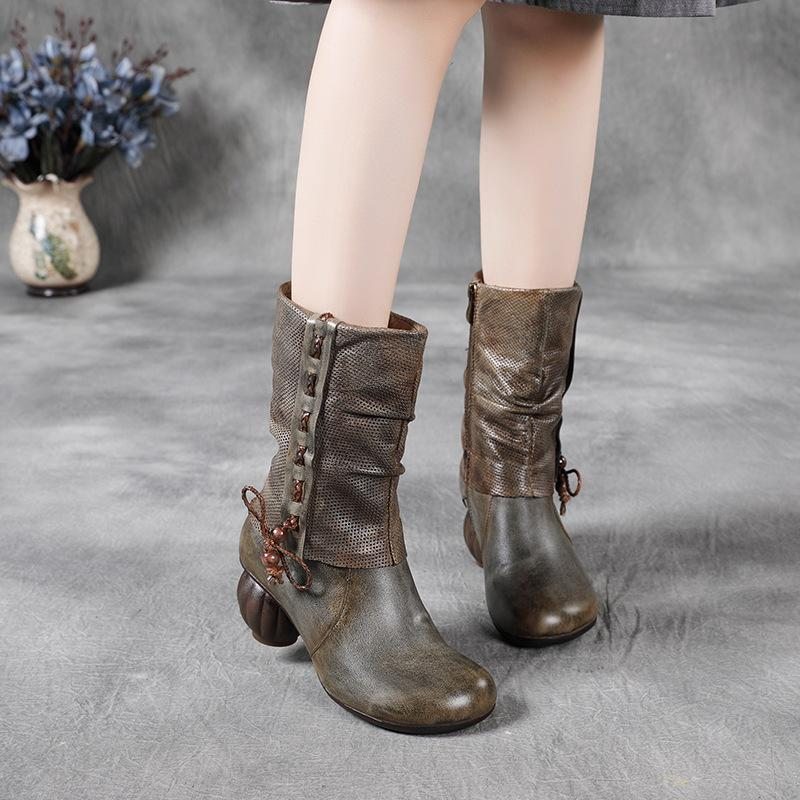 Bottes En Fausse Fourrure En Cuir Rétro Printemps Hiver