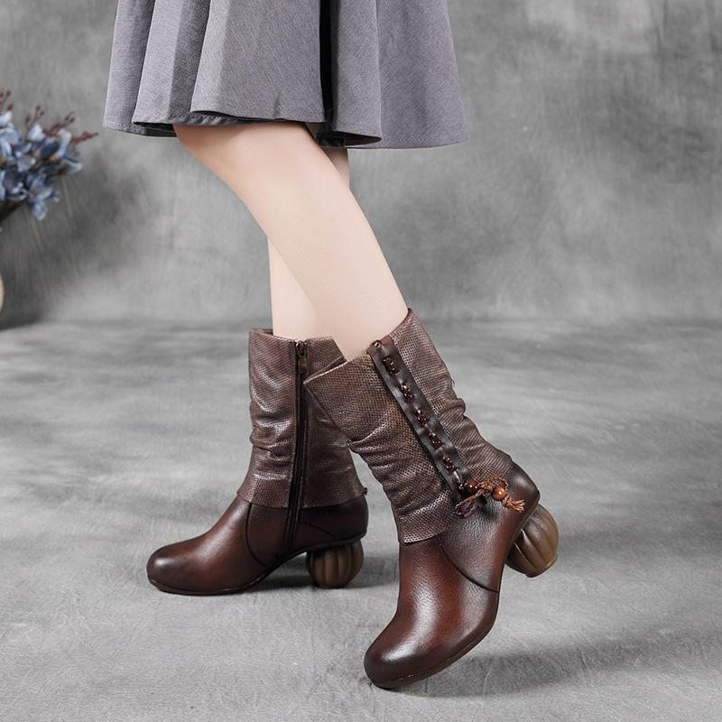 Bottes En Fausse Fourrure En Cuir Rétro Printemps Hiver