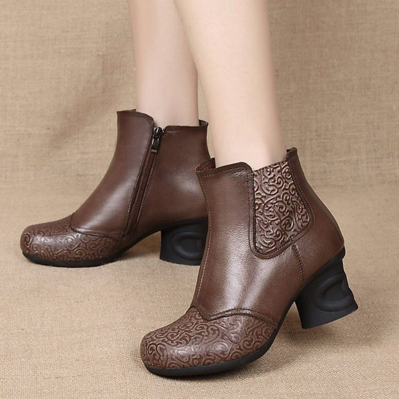 Bottes Pour Femmes En Cuir Avec Fermetures À Glissière Latérales