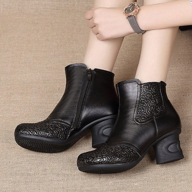 Bottes Pour Femmes En Cuir Avec Fermetures À Glissière Latérales