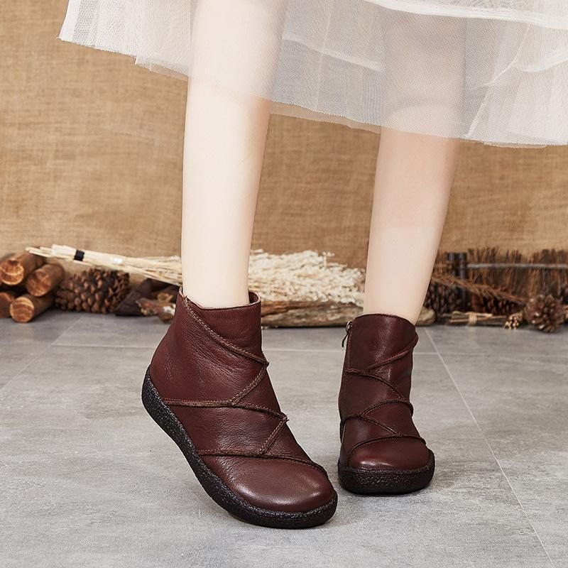 Bottes Pour Femmes En Cuir À Coutures Plates Automne-hiver