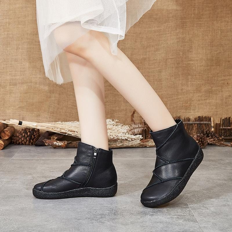 Bottes Pour Femmes En Cuir À Coutures Plates Automne-hiver