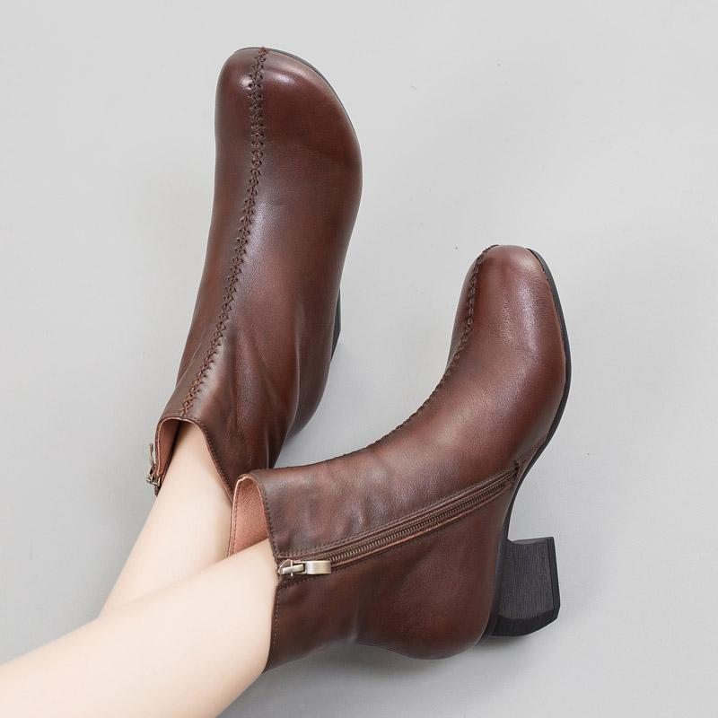 Bottes Pour Femmes À Fond Souple En Cuir Rétro Simple