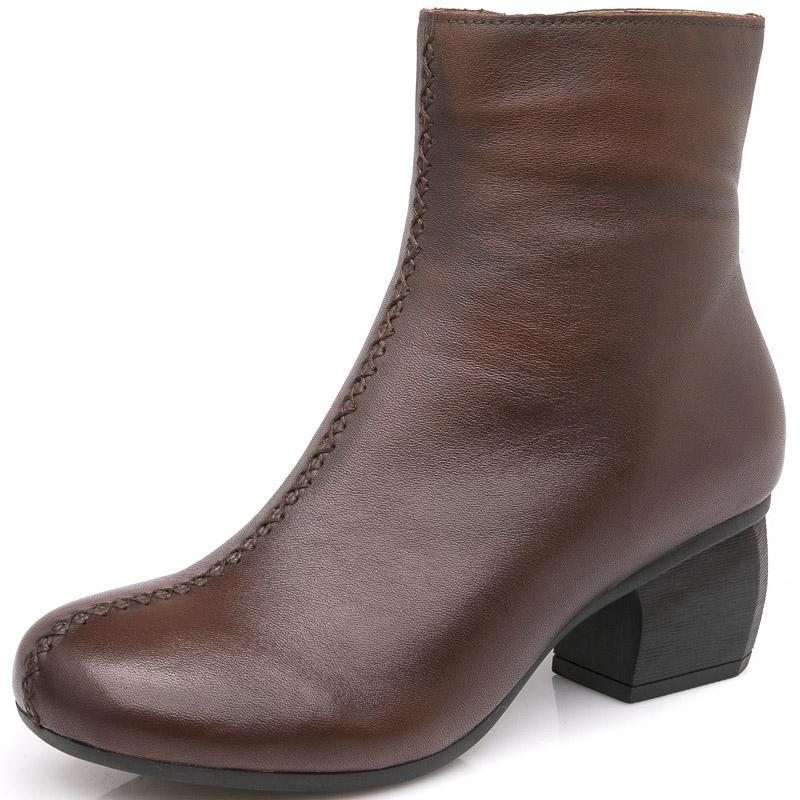 Bottes Pour Femmes À Fond Souple En Cuir Rétro Simple