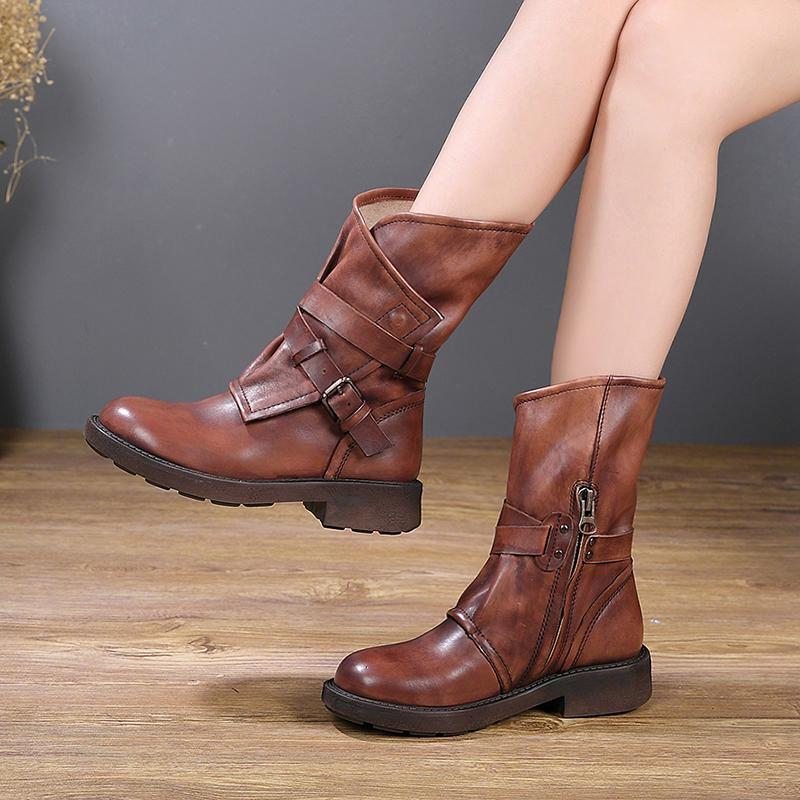 Bottes Pour Femmes À Talon Bas Et Fermeture Éclair Faites À La Main