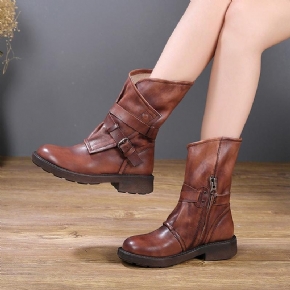 Bottes Pour Femmes À Talon Bas Et Fermeture Éclair Faites À La Main