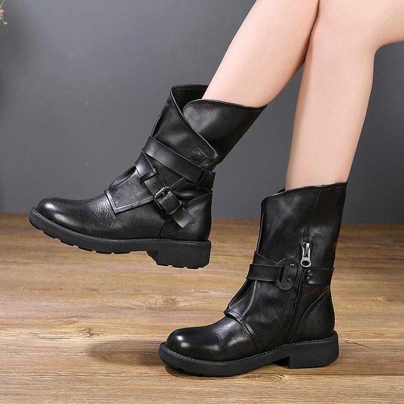 Bottes Pour Femmes À Talon Bas Et Fermeture Éclair Faites À La Main