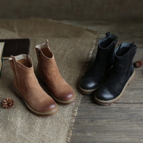 Bottes À Fermeture Éclair Latérale En Cuir Suédé Rétro Automne-hiver