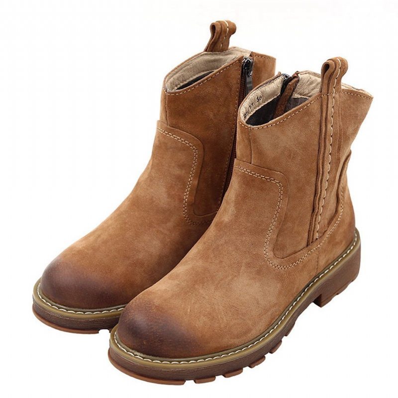 Bottes À Fermeture Éclair Latérale En Cuir Suédé Rétro Automne-hiver