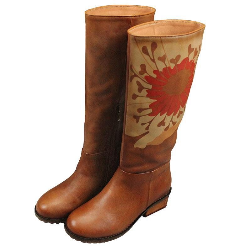 Bottes Hautes En Cuir Vintage D'automne Et D'hiver