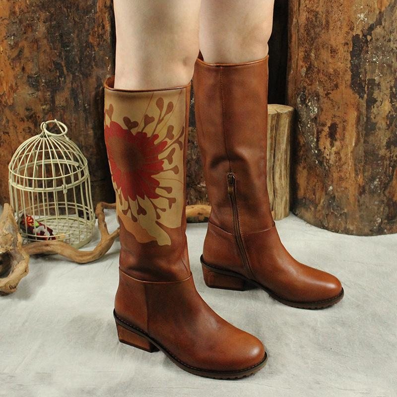 Bottes Hautes En Cuir Vintage D'automne Et D'hiver