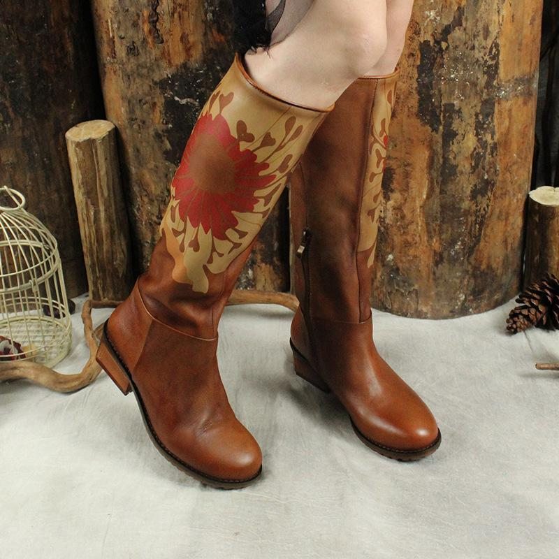 Bottes Hautes En Cuir Vintage D'automne Et D'hiver