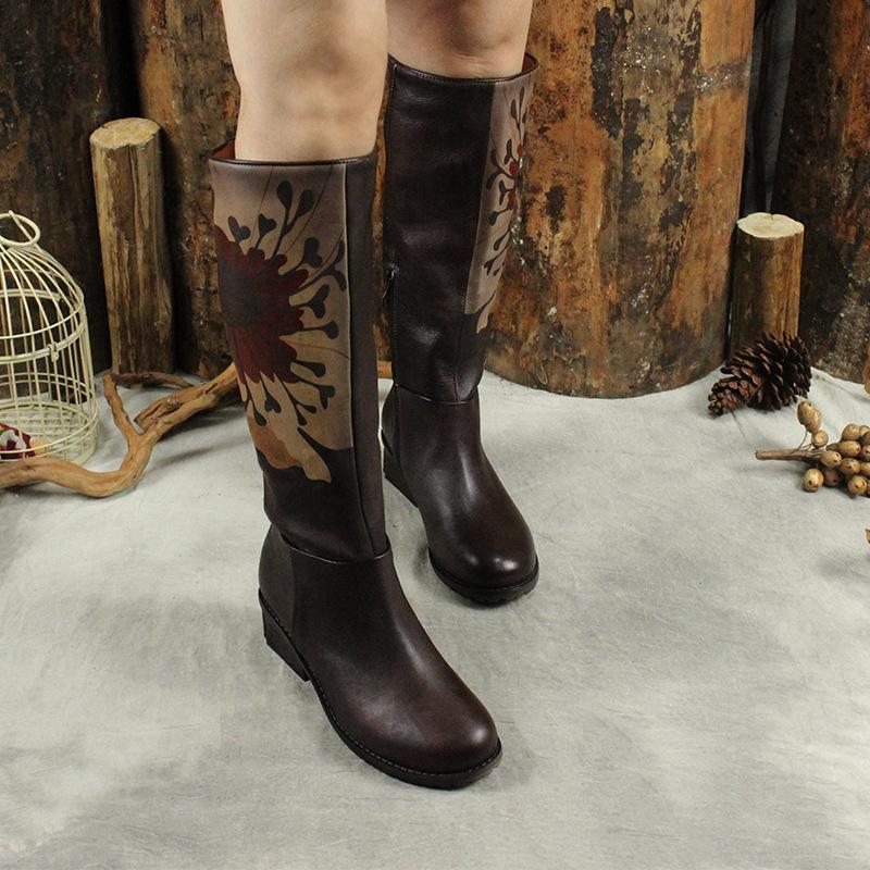 Bottes Hautes En Cuir Vintage D'automne Et D'hiver