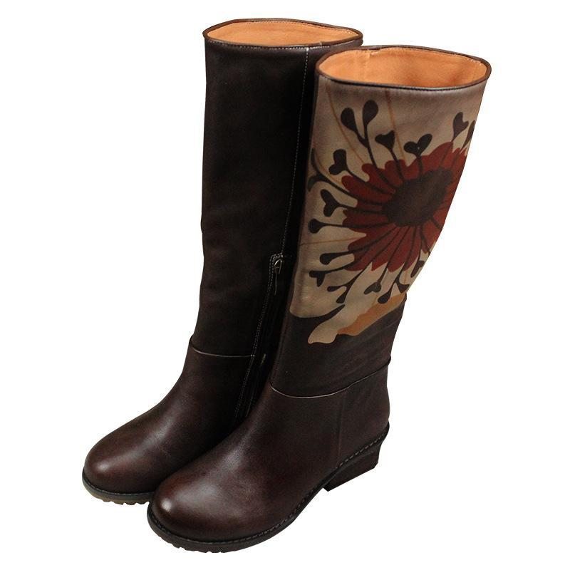 Bottes Hautes En Cuir Vintage D'automne Et D'hiver