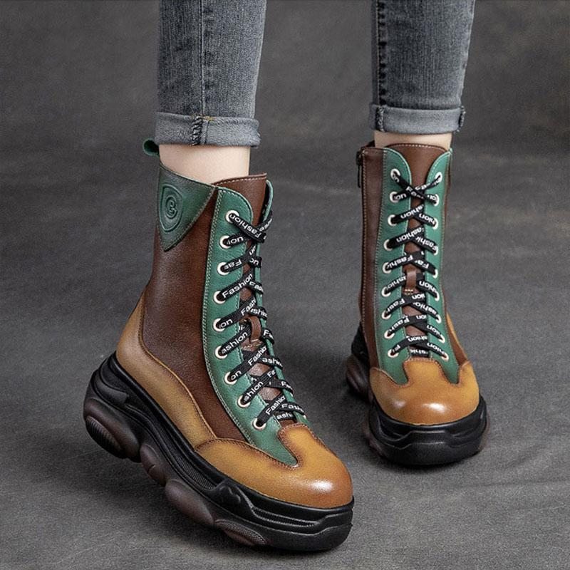 Bottes D'hiver À Semelle Épaisse En Cuir De Fourrure Pour Femmes