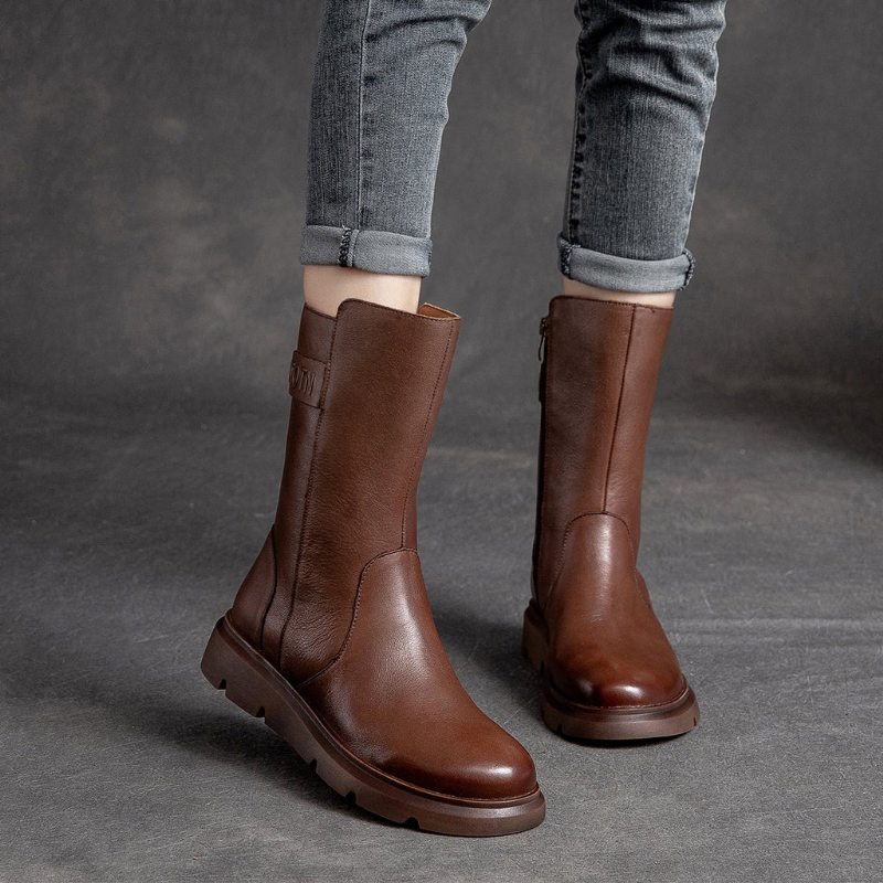 Bottes Imprimées De Mots En Cuir Rétro Automne Hiver