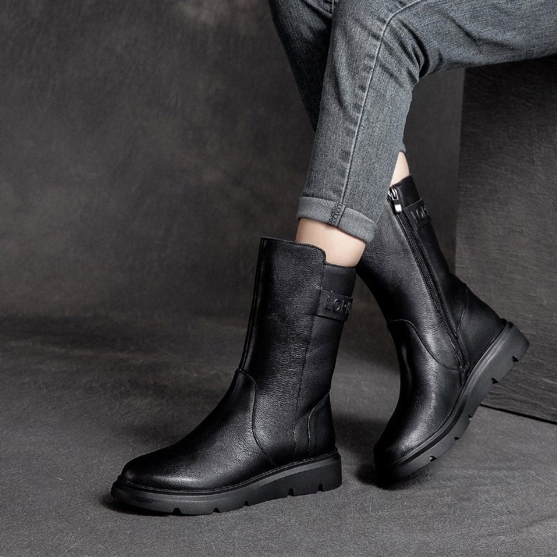 Bottes Imprimées De Mots En Cuir Rétro Automne Hiver