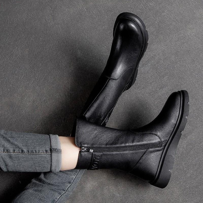 Bottes Imprimées De Mots En Cuir Rétro Automne Hiver