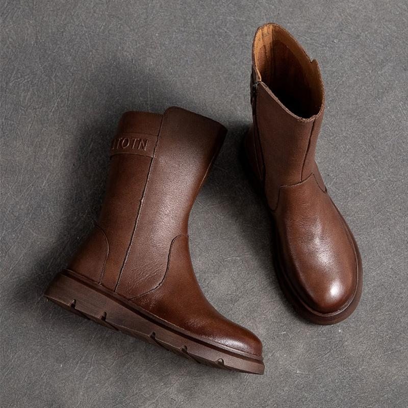 Bottes Imprimées De Mots En Cuir Rétro Automne Hiver