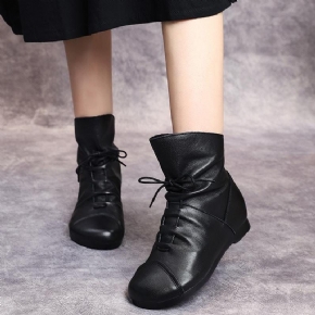 Bottes Littéraires En Cuir À Bout Rond Pour Femmes