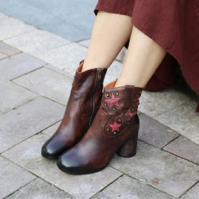 Bottes Longues En Cuir À Talons Épais Rétro En Cuir D'automne Et D'hiver