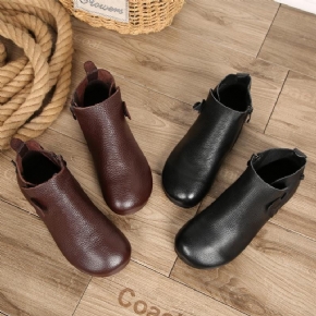 Bottes Martin En Cuir À Fond Plat Pour Femme